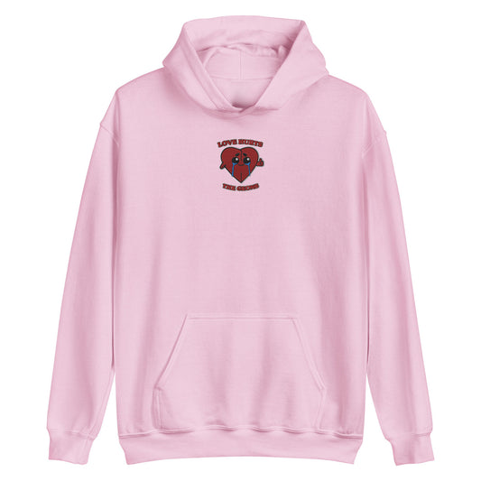 Love Hurts Embroidered Hoodie in Light Pink from The Geons
