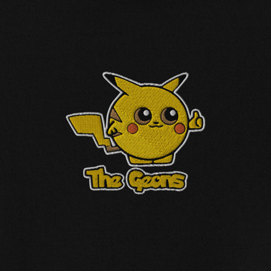 Close Up of The Geons Pikachu Embroidered Hoodie in Black